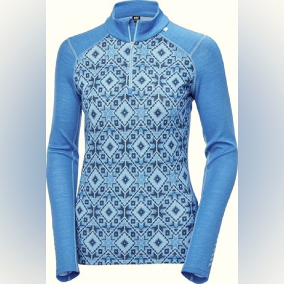NWT Helly Hansen Lifa Merino 1/2 Zip ultra blue star pixel Base Top holiday L - Picture 2 of 8